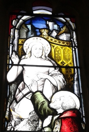St Thomas depicted in a window at Bradford Cathedral